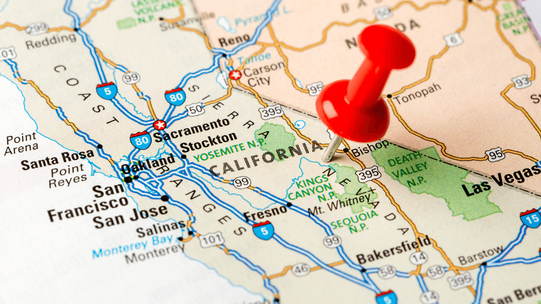 Map with states in the USA